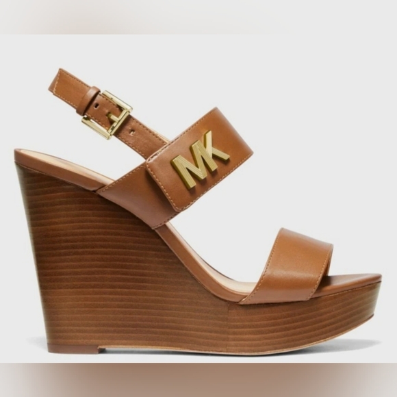 Michael Kors Deanna Brown Leather Wedge Sandals Size 9 NWOT MSRP $155 - Picture 2 of 9